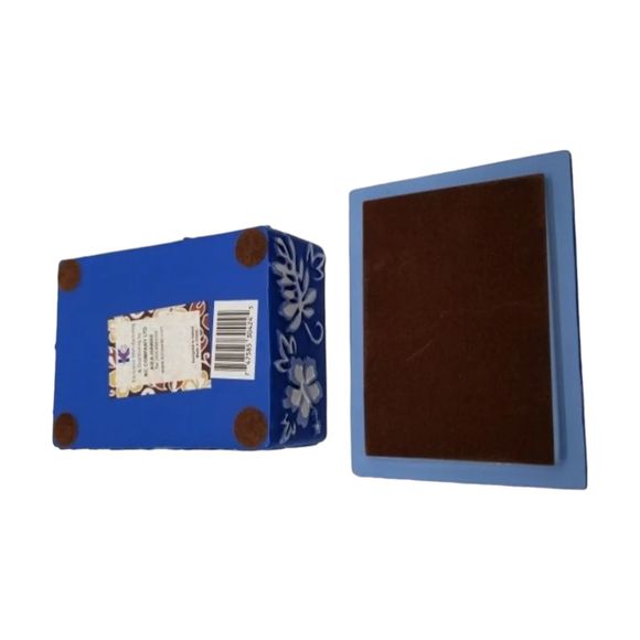 Trinket Box Hawaiian Blue & White Floral Botanical Ceramic KC Company - Picture 5 of 6